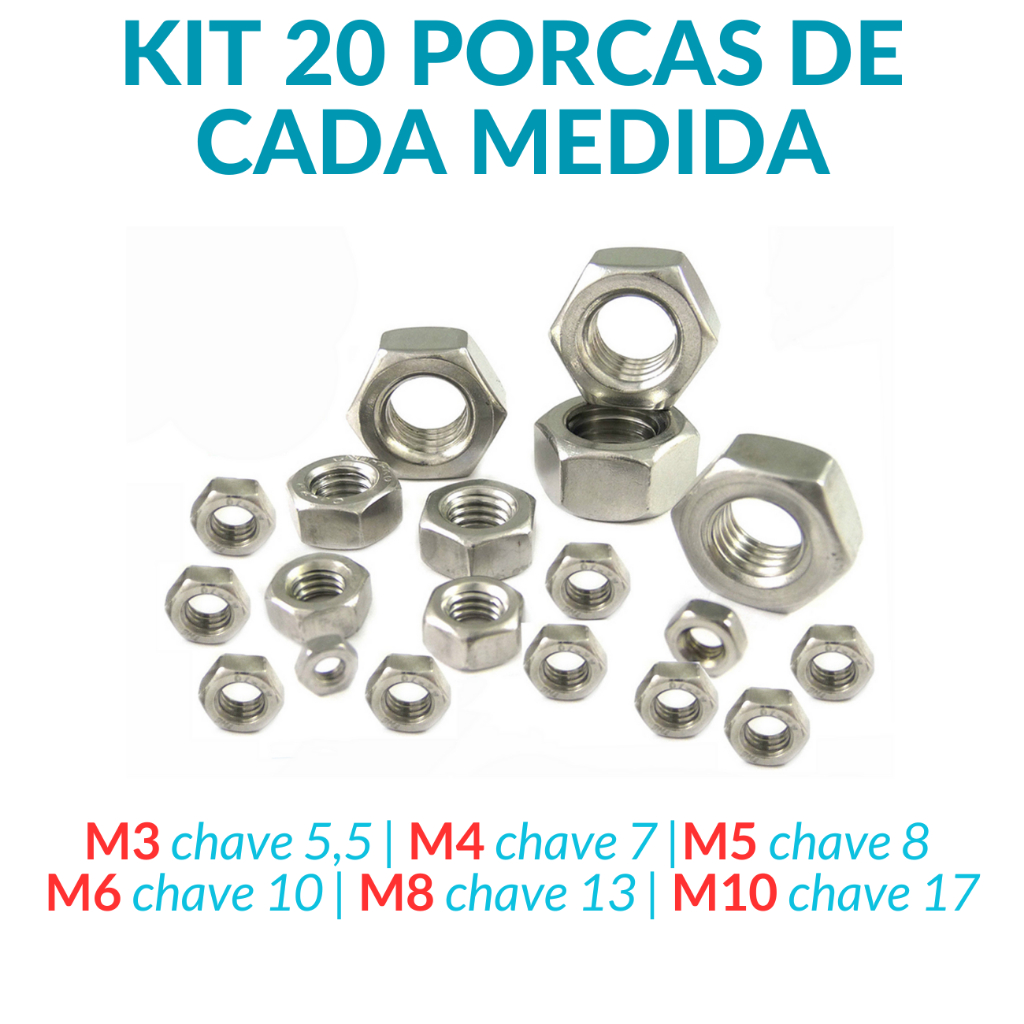 Kit 20 Porcas Sextavadas de cada medida (M3, M4, M5, M6, M8, M10) Zincada Galvanizada em Oferta na Shopee