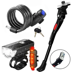 Kit Acessório Para Bicicleta Farol Com Sinalizador Pezinho Central Com Trava De Aço 12x700mm