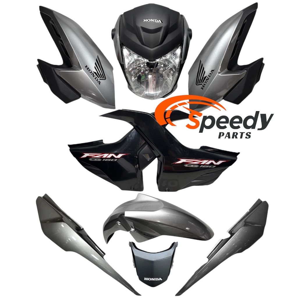 Kit CG Fan160 2023 Prata Iron Nai -Farol com aranha+Par Aba tanque com Compl+Par Tampa Lateral+Paralama+Rabeta