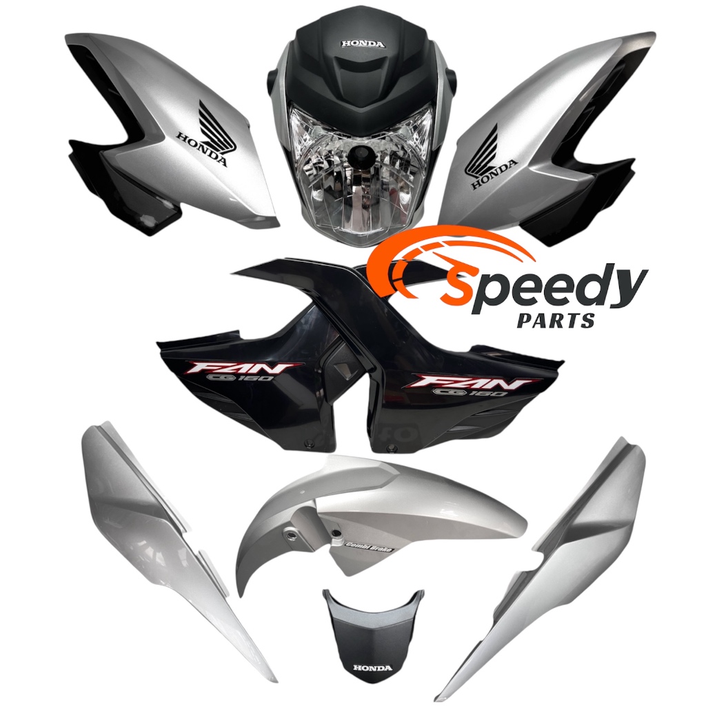 Kit CG Fan160 2022 Prata Metálico Force -Farol com aranha+Par Aba tanque com Compl+Par Tampa Lateral+Paralama+Rabeta