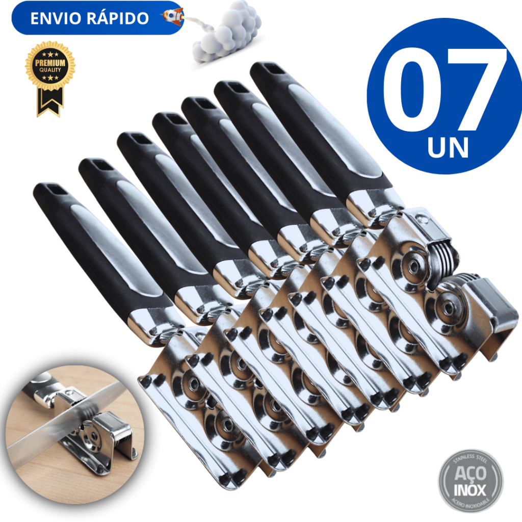 Conjunto 07 Unidades Afiador Amolador de Faca Tesoura Variáveis Utilidades Lâmina Inox Multifuncional