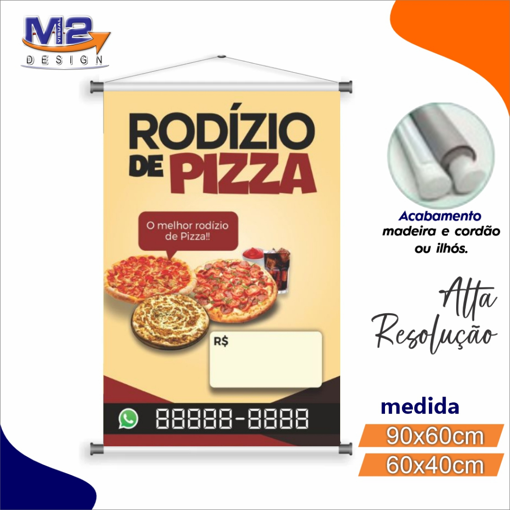 Banner Pizza Rodízio - Pizzaria - Várias medidas.
