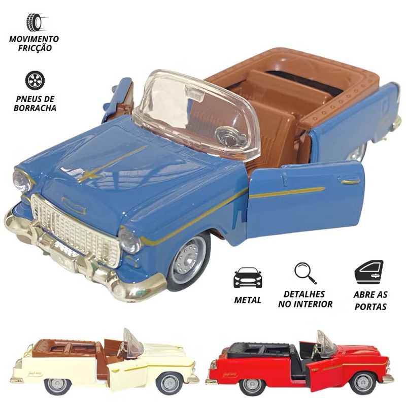 Carrinho Carro Miniatura Ferro Clássico Antigo Ficção Modelo Chevrolet Bel Air 1955