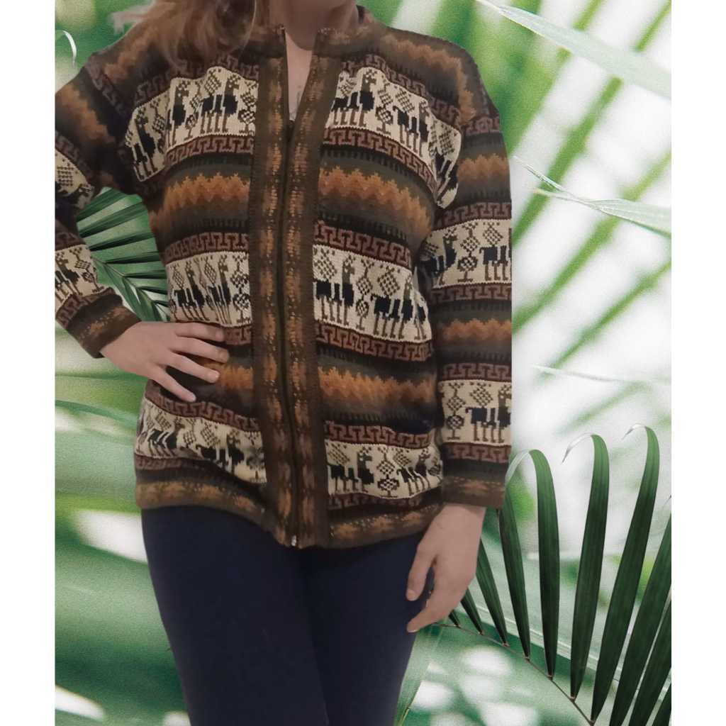 Casaco Peruano Desenhado Artesanal Hippie Estilo Boho Zíper