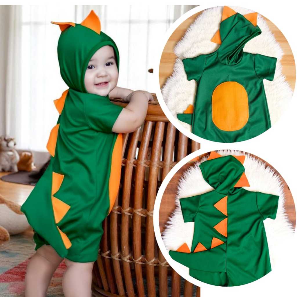 Fantasia Dinossauro Infantil Luxo Verde Macacão Bebê Temática Curto Roupa Menino Pijama Kigurumi