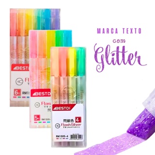 Kit Canetas Marca-texto Com Glitter 4-6 Cores Forma de Garrafa pastéis/fluorescência/material escolar/mini lembrancinha em Oferta na Shopee