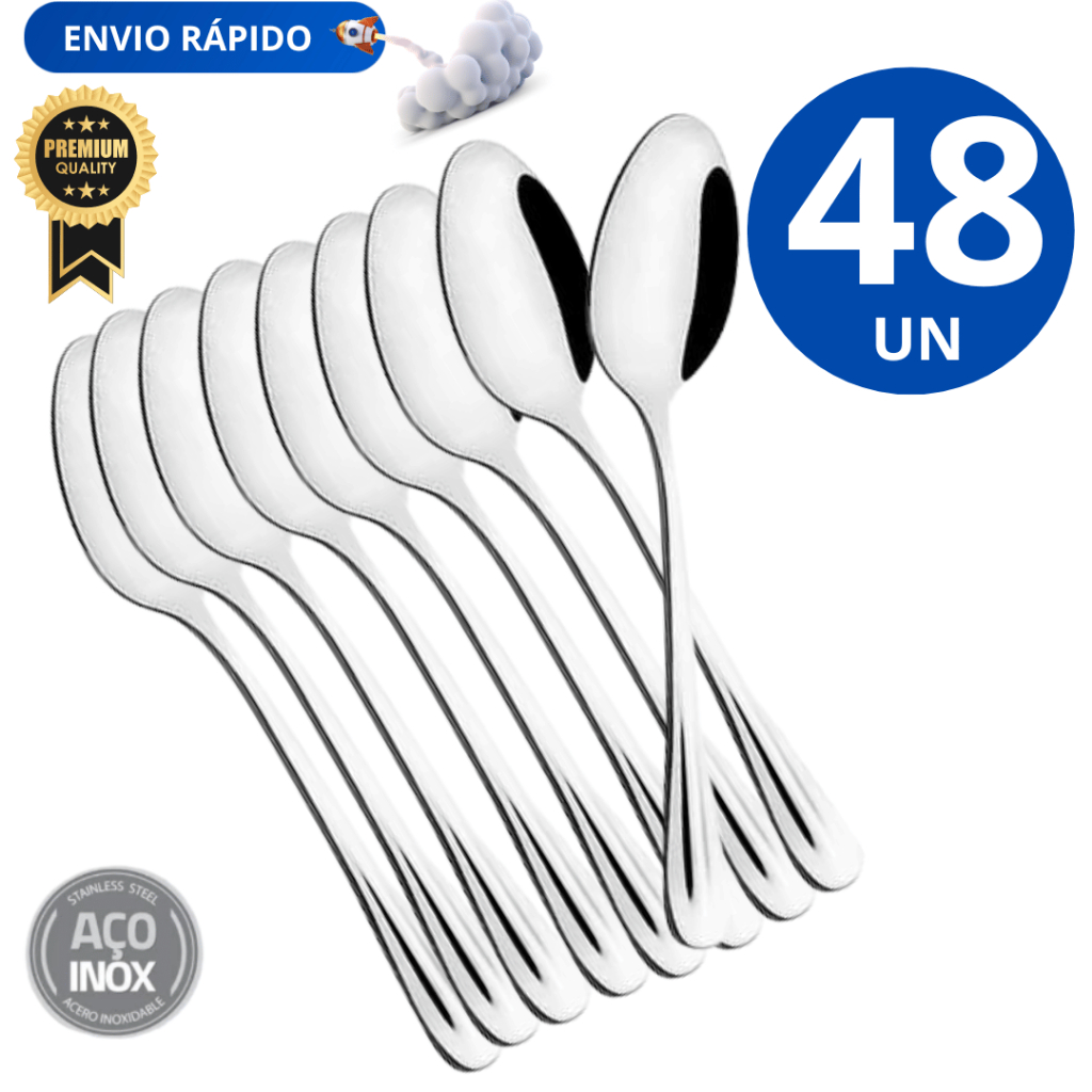 Conjunto 48 Peças Talher Colher de mesa Linha Premium Inox Variáveis Utilidades Multifuncional Casa Cozinha Restaurante