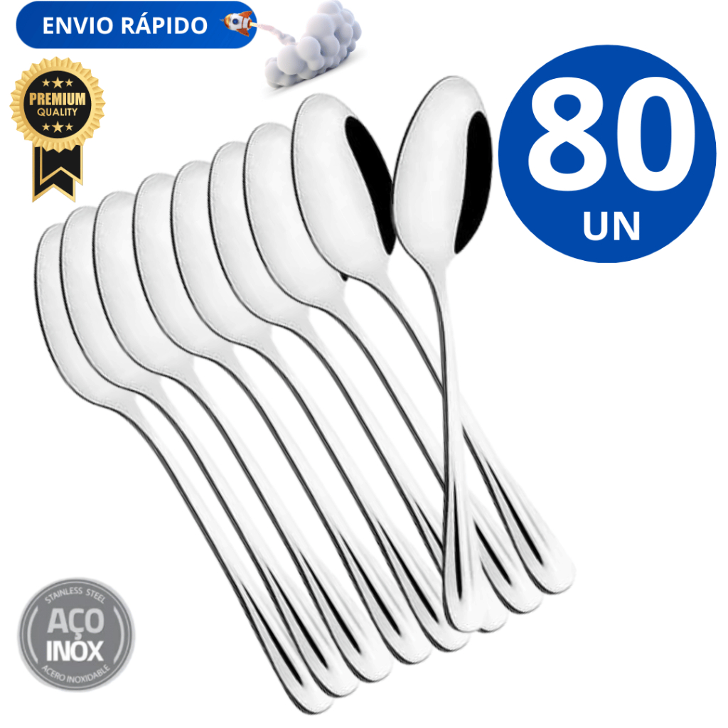 80 Colher Talher de mesa Linha Premium Inox Variáveis Utilidades Multifuncional Casa Cozinha Restaurante Inox