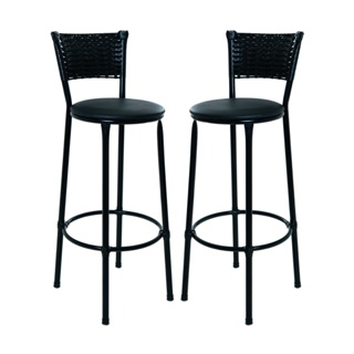 Jogo de 2 Banquetas Alta De Fibra Sintética PRETO Casa Bar Balcão Junco Vime em Oferta na Shopee