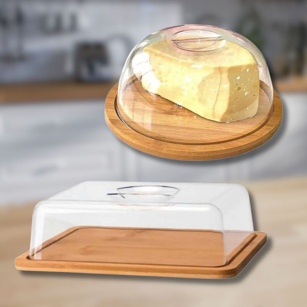Kit Porta Queijo Queijeira E Porta Frios Em Bambu