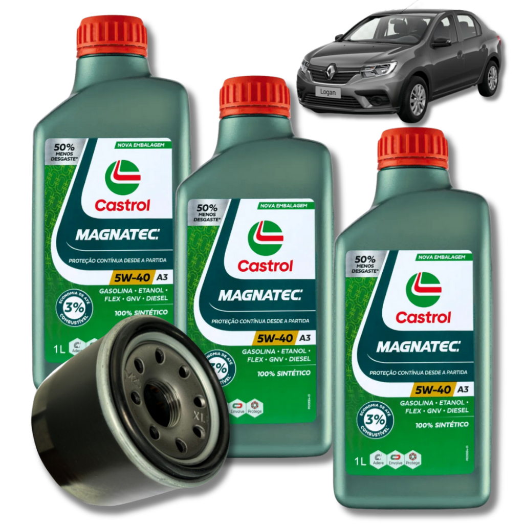KIT TROCA DE ÓLEO 5W40 A3/B4 CASTROL + FILTRO (LOGAN 1.0 2017>2021)