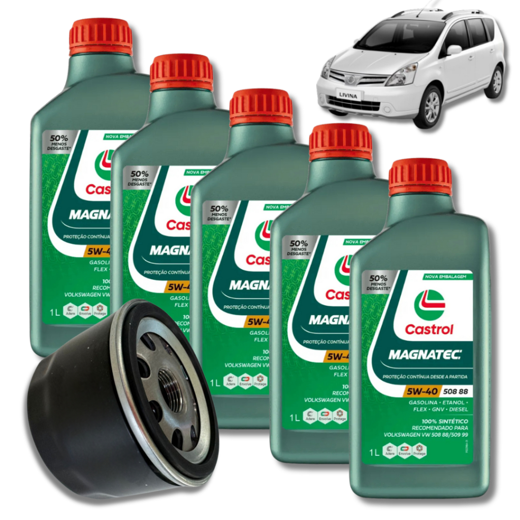 KIT TROCA DE ÓLEO CASTROL 5W40 MAGNATEC + FILTRO (LIVINA 1.6 16V 2009>2014)