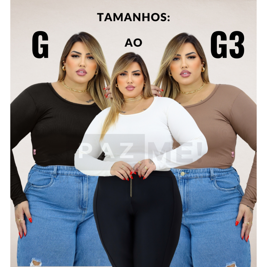 Cropped PAZME Plus Size Top Básico Manga Longa em Oferta na Shopee