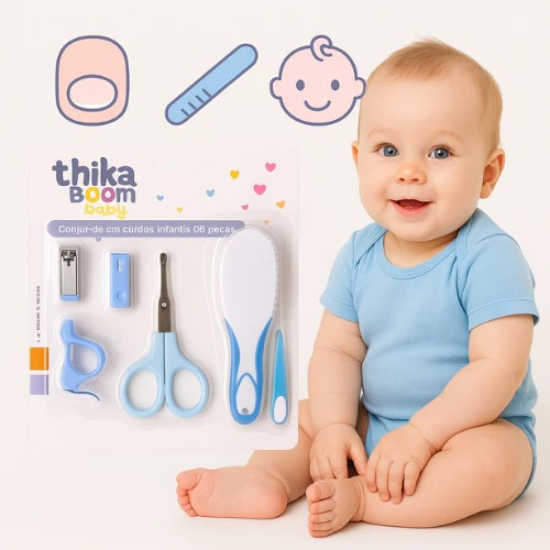 Kit Cuidados Bebes Higiene Infantil Recém Nascido Higiene Cortador Unha Tesoura Pente Lixa Escova