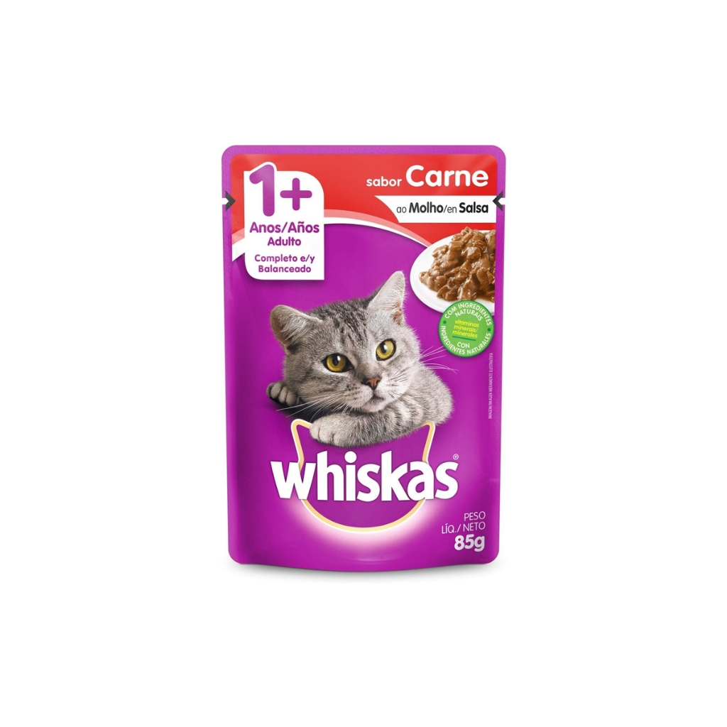 Whiskas Pack Ração Úmida Para Gatos Carne Ao Molho 85gr Com 20 Sachê