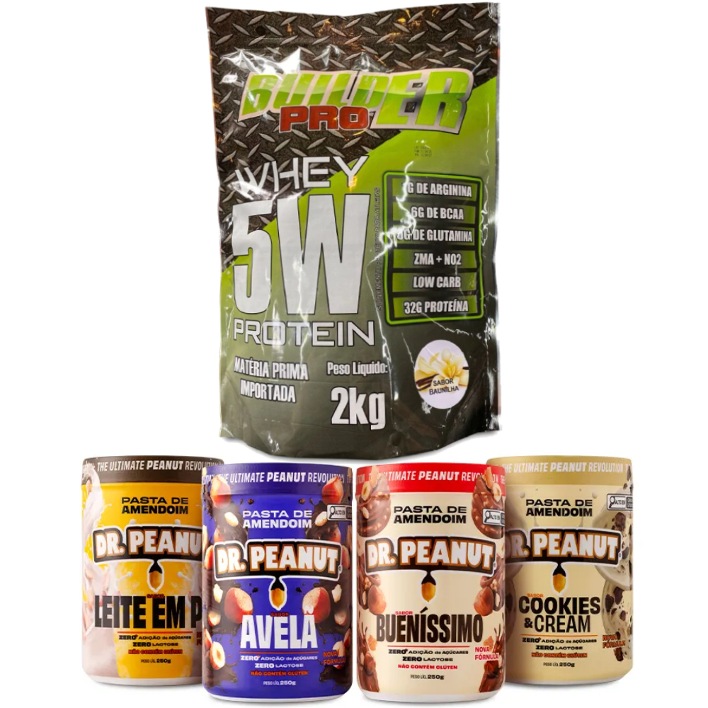 WHEY PROTEIN 5W 2KG BUILDER PRO + PASTA DR PEANUT 250G