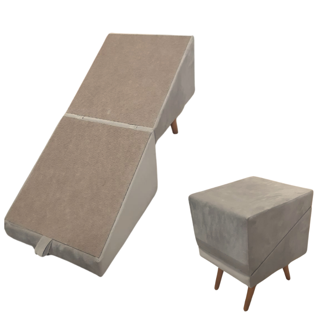 Rampa Escada Pet, Movel Puff Cachorro Gato Antiderrapante 2 em 1
