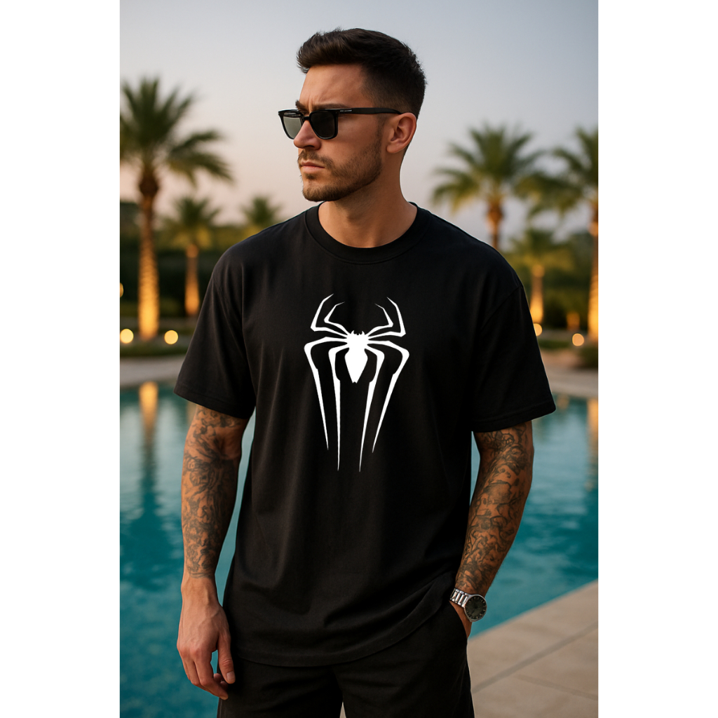 Camiseta Streetwear Aranha Camisa Masculina Tecido Algodão Premium Manga Curta Gola Redonda Promoção Lançamento