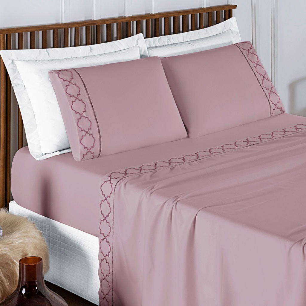 Jogo De Cama De Casal Infinity Jogo De Lençóis 400 Fios Acabamento Bordado 4 peças