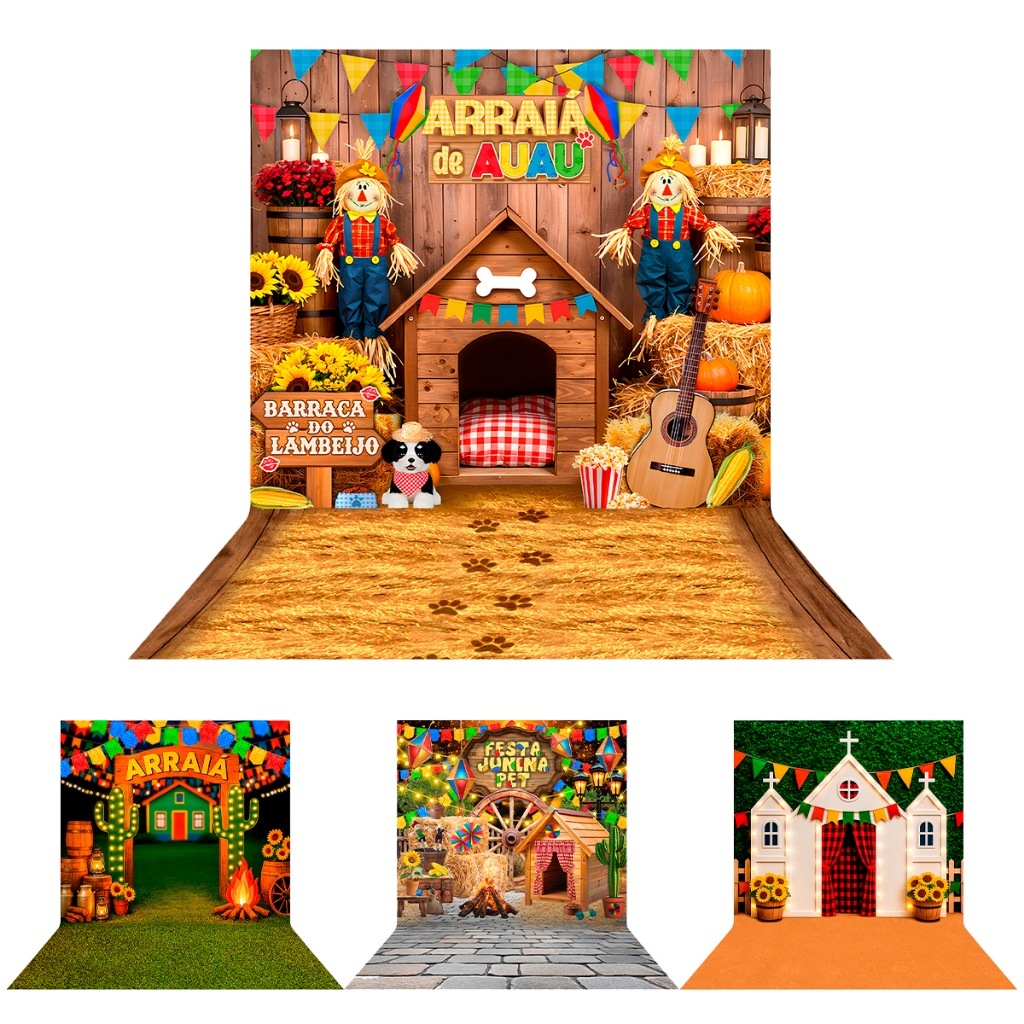 Fundo Fotográfico Festa Junina Pet Shop Em Tecido 3D 1,2 x 1,7