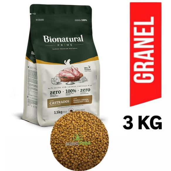 3kg Ração A Granel Special Cat Bionatural Prime Gatos Castrado Sabor Frango em Oferta na Shopee