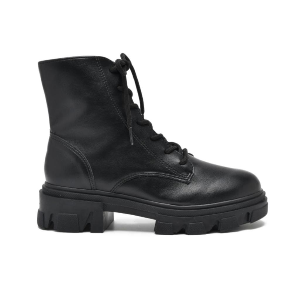 Bota Coturno Preto Aspen Inverno Via Marte Tratorada Cano Médio Cadarço Acolchoada Feminina 238701