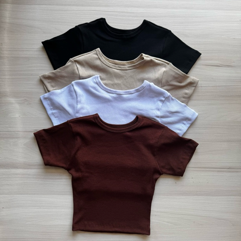 Kit 4 Cropped Manga Curta Canelado Manguinha Gola Redonda Ribana Canelada Algodão Blusinha Curta Camiseta Básica Zara em Oferta na Shopee