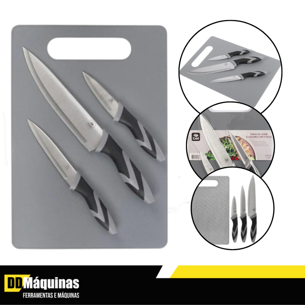 Tabua de Carne e Legumes com 3 Facas - Bel em Oferta na Shopee