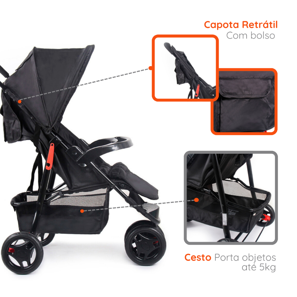 Detalhes do Carrinho Travel System Delta TS Duo Pro ( Carrinho + Bebê Conforto) Preto - Voyage