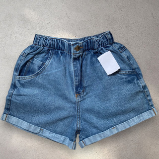 Short Jeans Com Elastico na Cintura e Barra Dobrada