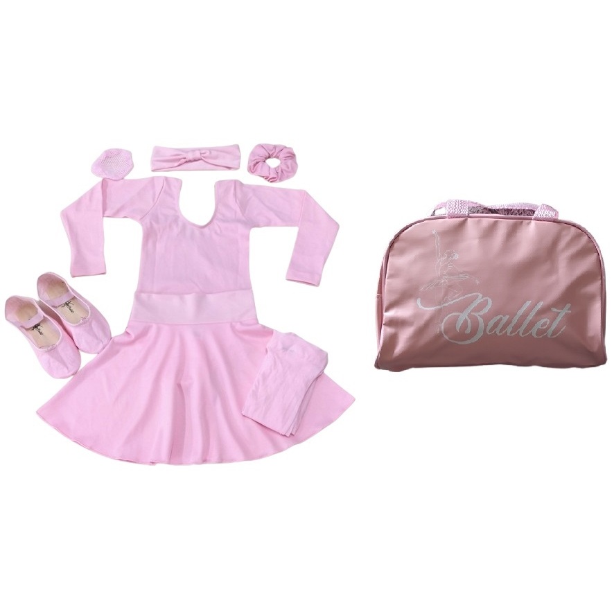 Kit de Ballet manga longa infantil com bolsa completo