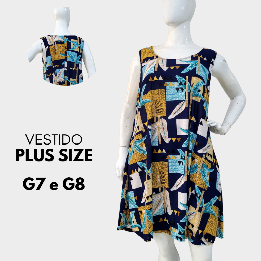 Vestido Plus Size Regata Nadador Malha Fria Estampada G7 G8 Liganete (ref. 144) - BULKY