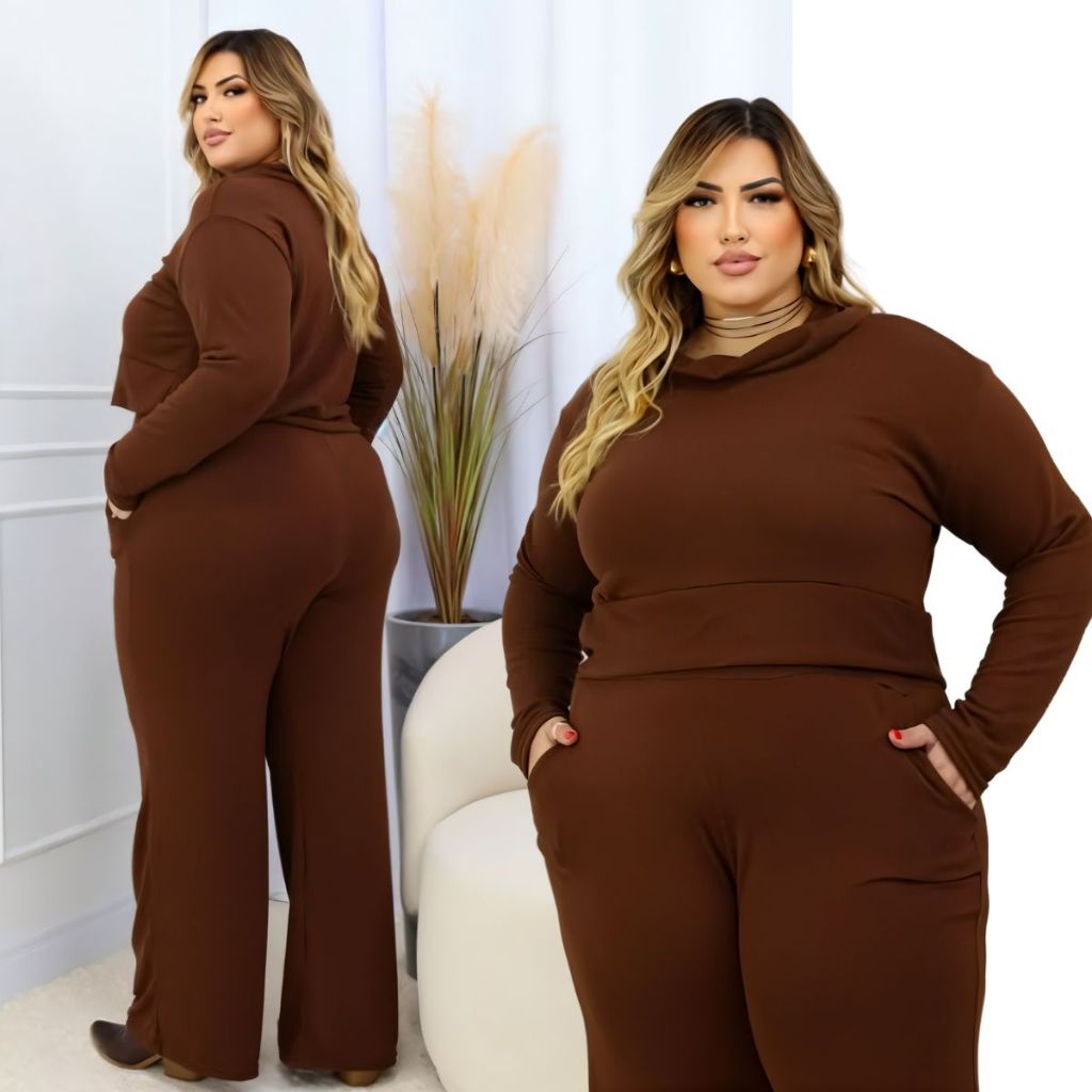 Conjunto Feminino Plus Size Frio Inverno em Tecido Lanzinha Soltinho Elegante e Confortável Roupa