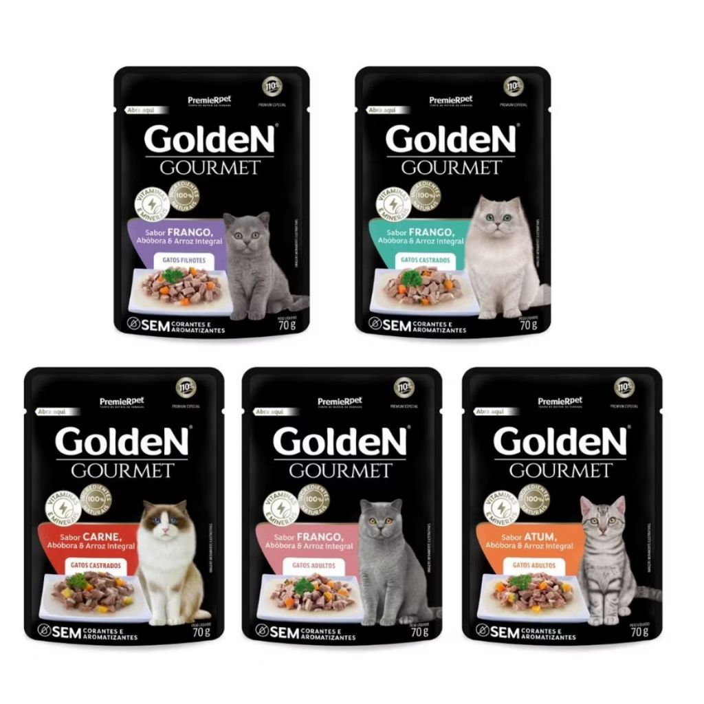 Sachê Golden Gato Gourmet Caixa com 20 unidades de 70g cada