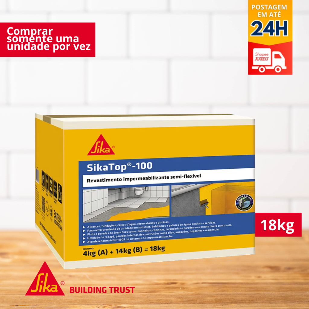 Impermeabilizante para Banheiros e Caixas d’Água SikaTop®-100 Branco 18kg - SIKA em Oferta na Shopee
