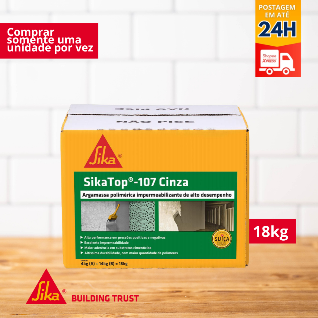 Impermeabilizante para Áreas Úmidas - SikaTop®-107 Cinza (Caixa 18kg) - SIKA em Oferta na Shopee