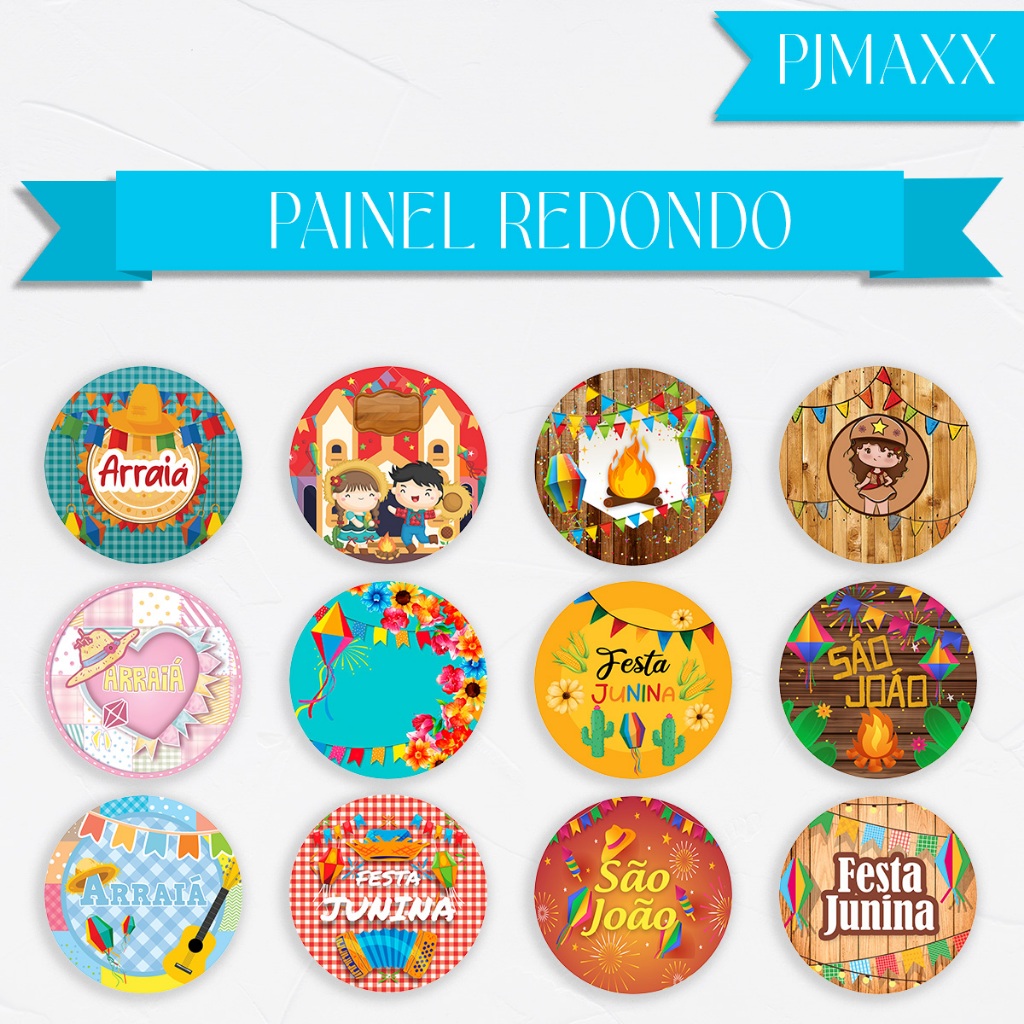Capa Para Painel Redondo Tema São João Festa Junina Arraia Banderinhas Decoração Elegante Malha Sublimanda