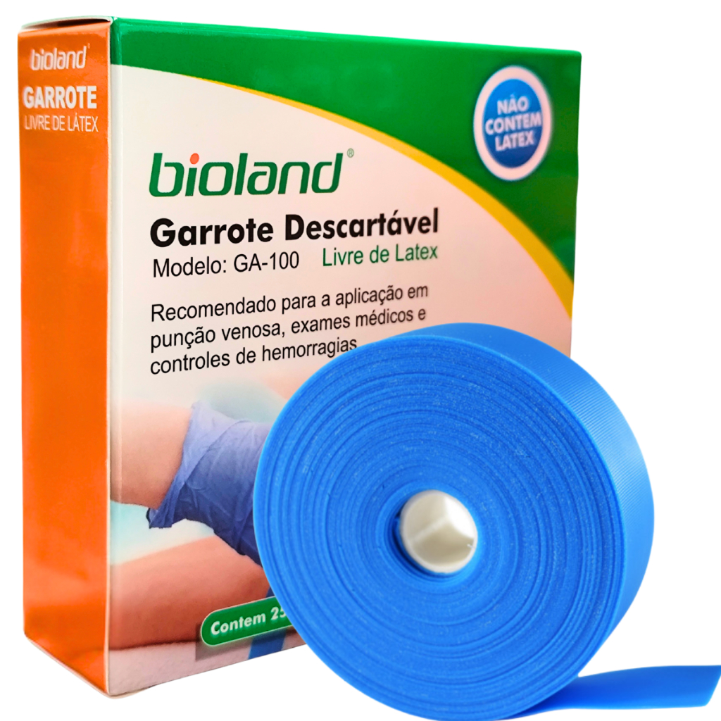 Garrote Descartável Azul Torniquete Coleta Sangue Rolo C/25 Unidades Livre de Latex Bioland
