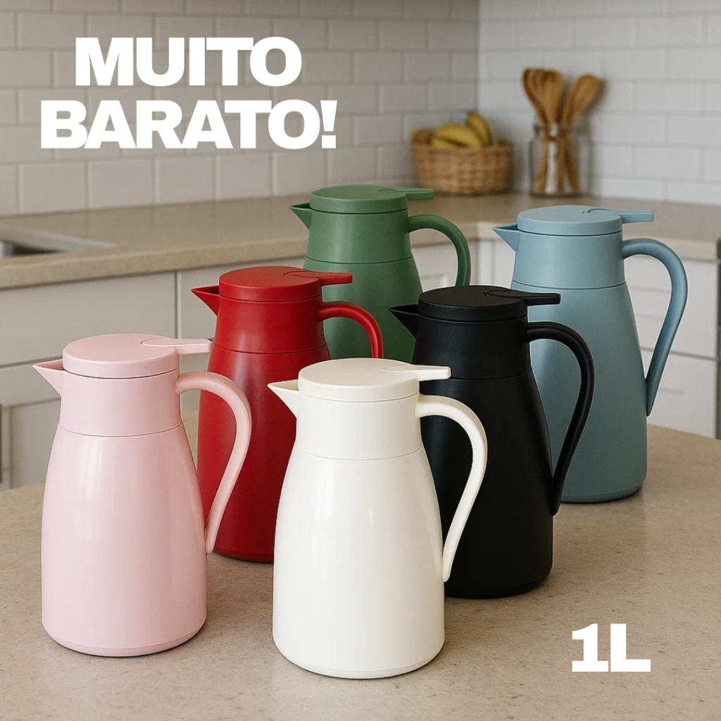 Imagem Garrafa Térmica Com Gatilho Pratic 1L Café Chá Água Varias Cores - Turquesa