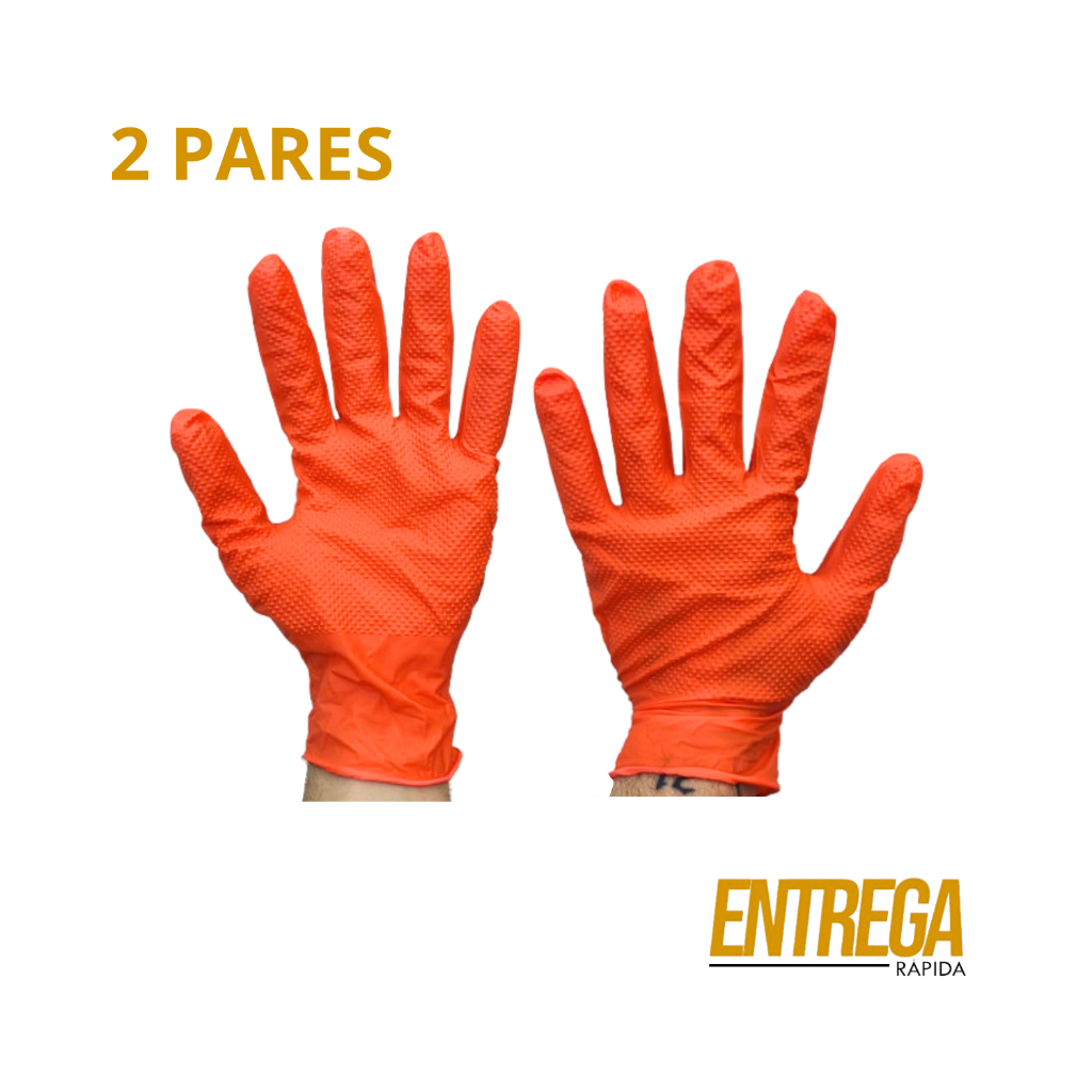 Luva Profissional Nitrílica Laranja – Descartável e Com Grip Diamante | WURTH - Alta Qualidade