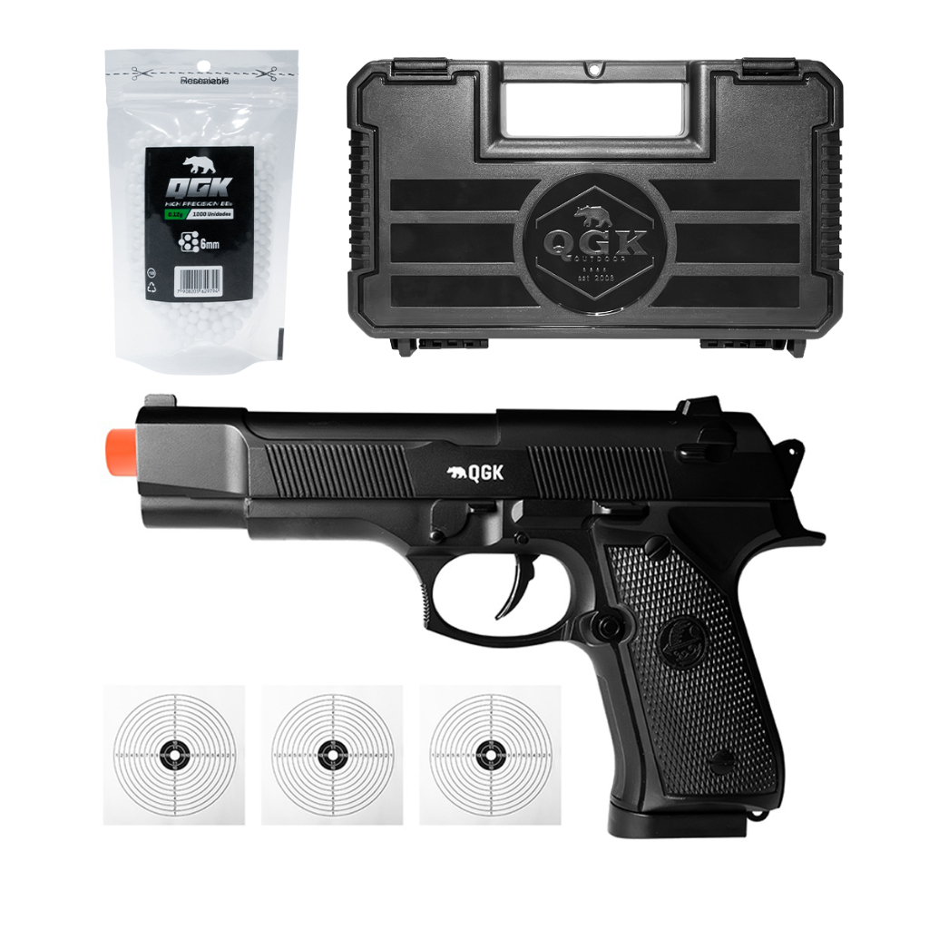 PISTOLA AIRSOFT SPRING FULLMETAL SP92T 6MM+CASE+1000BBS+ALVO em Oferta na Shopee