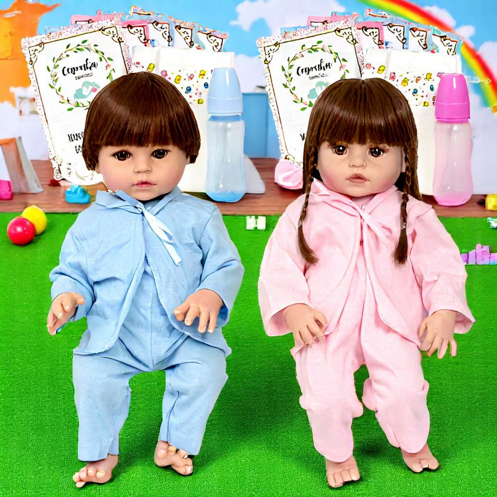 Bebe Reborn Gemeos Casal Menino Corpo de Silicone Realista