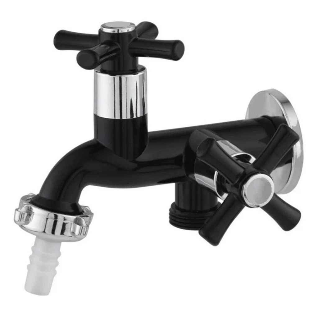 Torneira para Maquina de Lavar e Tanque 2 Saidas Abs Preta Lavanderia 1/4 de Volta C-31 em Oferta na Shopee