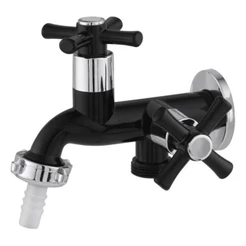 Torneira para Maquina de Lavar e Tanque 2 Saidas Abs Preta Lavanderia 1/4 de Volta C-31