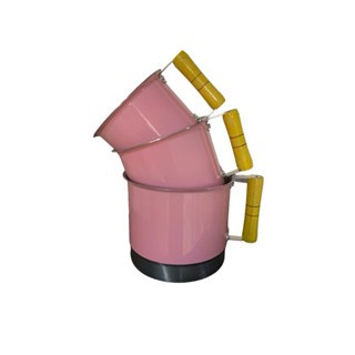 Leiteira Canecão Fervedor Rosa 3 peças de alumínio Cabo de Madeira