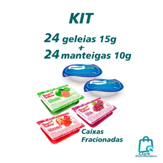 Kit 24unidades de Geléias sortidas Bom sabor + 24unidades Manteiga com sal Itambé potinho Blister sachê em Oferta na Shopee