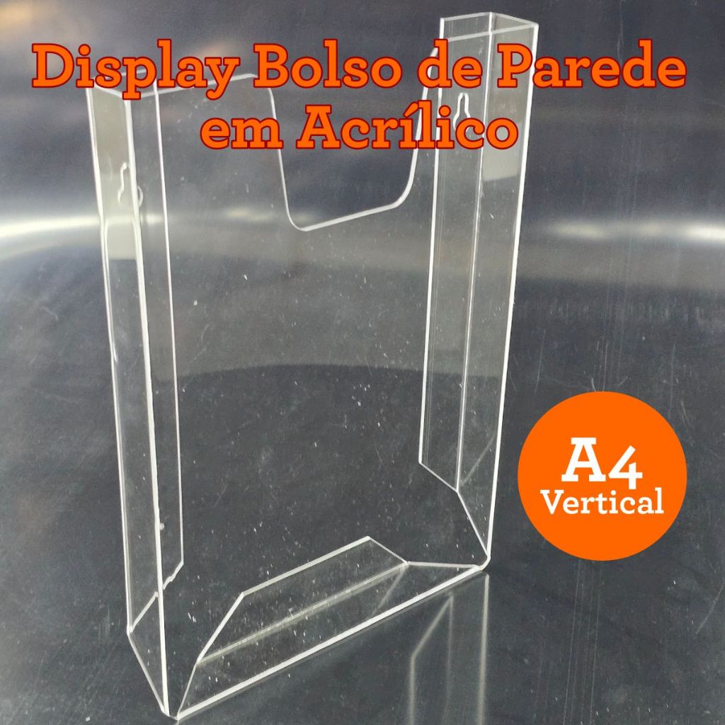 Escaninho Display Bolso de Parede Prontuário em Acrílico suporte porta papel Vertical e Horizontal