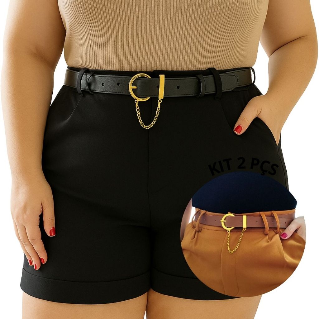 Kit 2 Cintos Femininos Plus Size Veste 44 ao 54 Comprido 135cm Grande Fivela Dourada Corrente Redonda Social em Oferta na Shopee