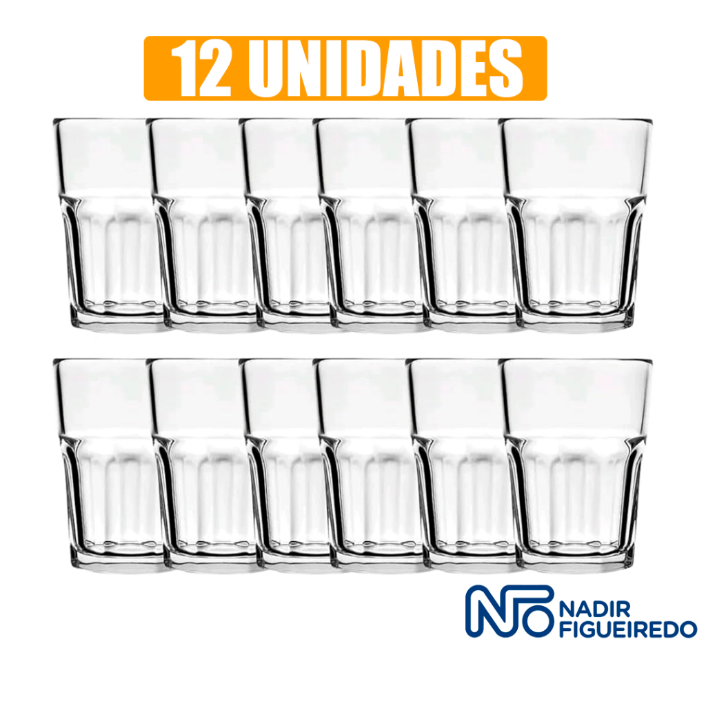 Kit 12 Copo Bristol Long Drink 200ML Bebidas Drink Vitamina Licor de Vidro Grosso Resistente