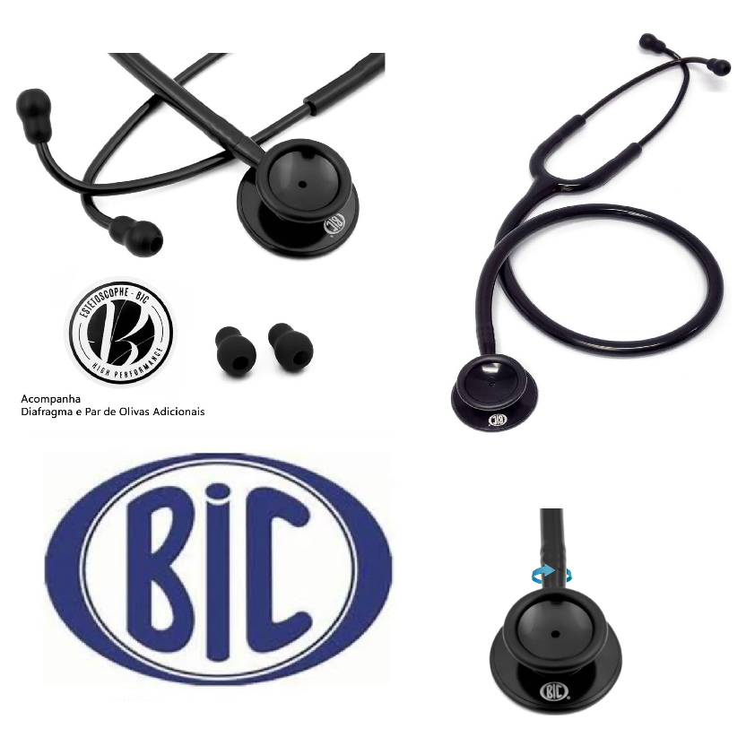 Estetoscópio Bic Efficace BLACK TOTAL Duplo ES1230 Profissional Com Oliva e Pelicula De Reserva